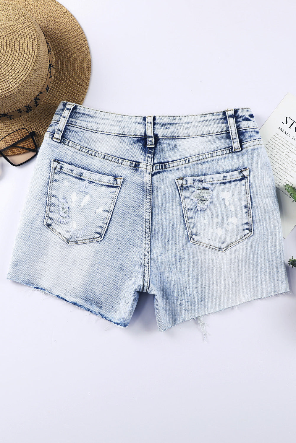 Sky Blue Distressed Bleached Denim Shorts - Mudiwa 