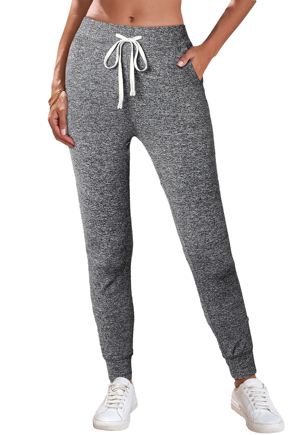 Gray Drawstring Waist Pocketed Joggers - Mudiwa 