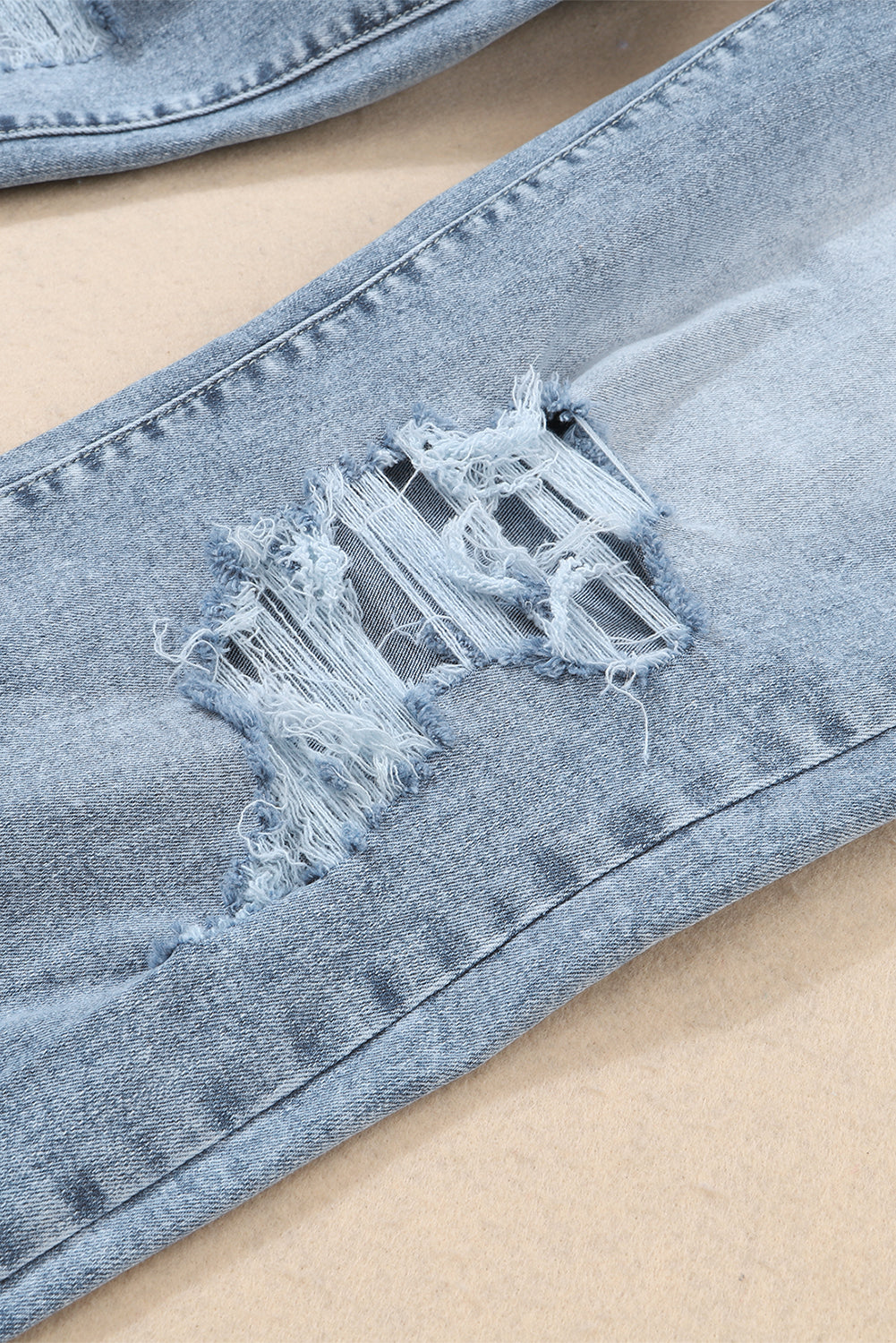 Sky Blue Light Wash Frayed Slim Fit High Waist Jeans - Mudiwa 