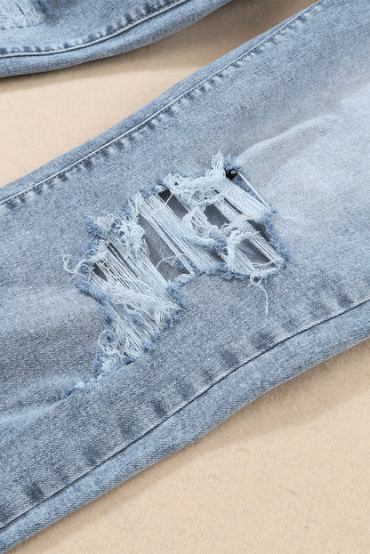 Sky Blue Light Wash Frayed Slim Fit High Waist Jeans - Mudiwa 