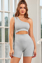 Gray Single Split Shoulder Ribbed Sports Bra - Mudiwa 