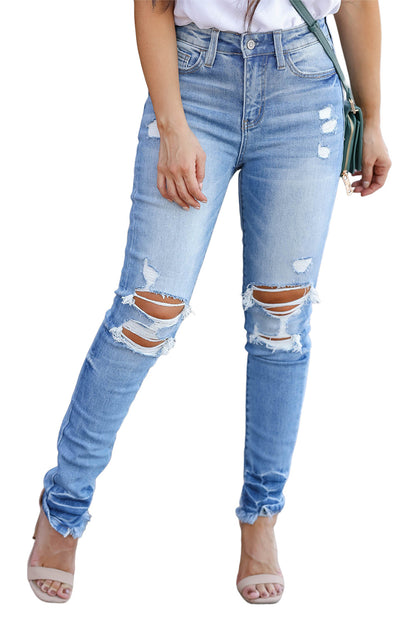 Light Blue Vintage Distressed Ripped Skinny Jeans - Mudiwa 