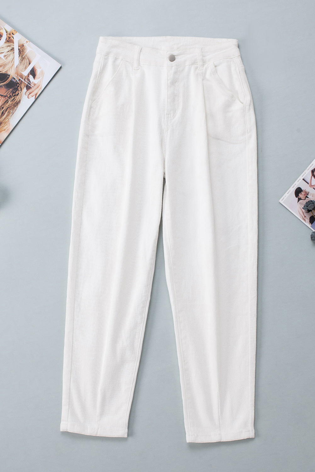 White Solid High Waist Casual Pants - Mudiwa 