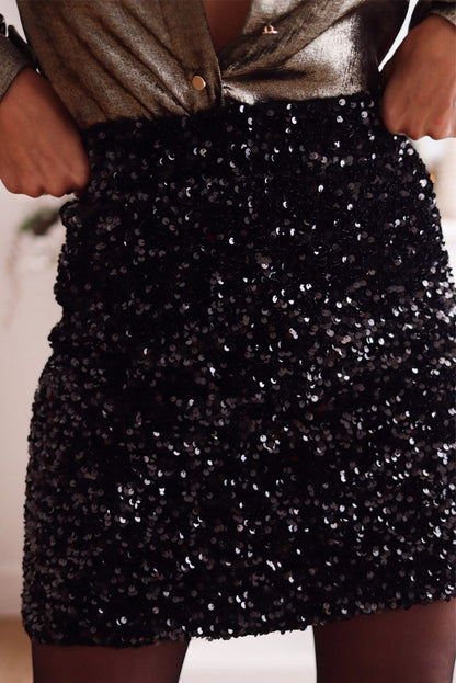 Black Sequin Bodycon Mini Skirt - Mudiwa 