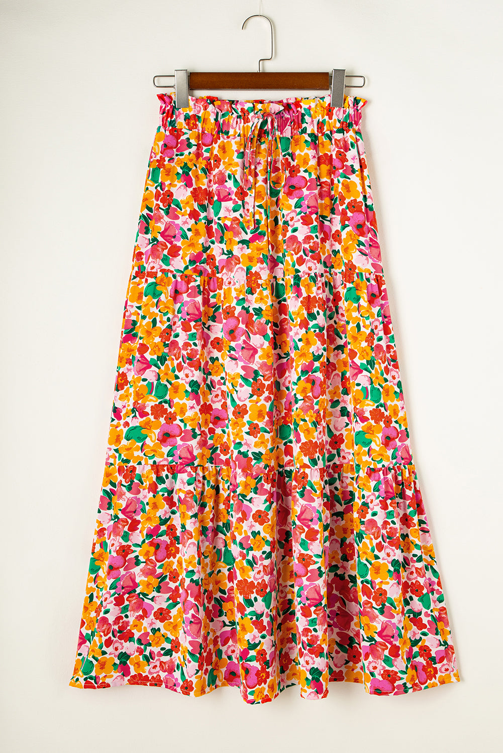 Yellow Boho Floral Print Tiered Long Skirt - Mudiwa 