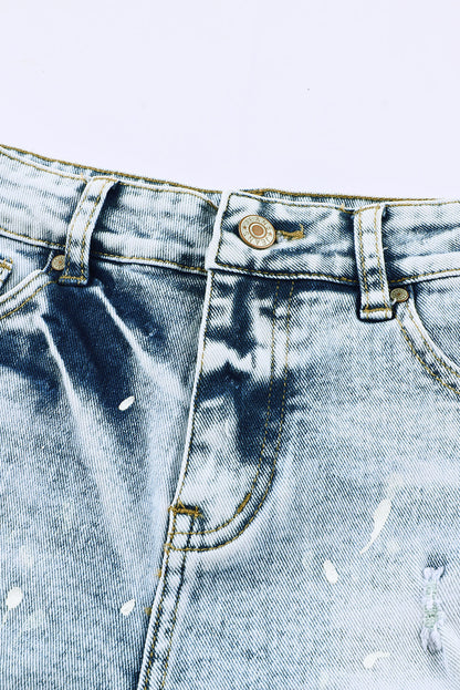 Sky Blue Distressed Bleached Denim Shorts - Mudiwa 