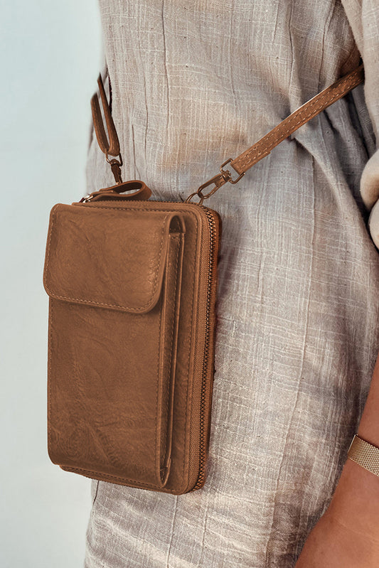 Coffee Multi Pockets Zipped Inclined Shoulder Bag