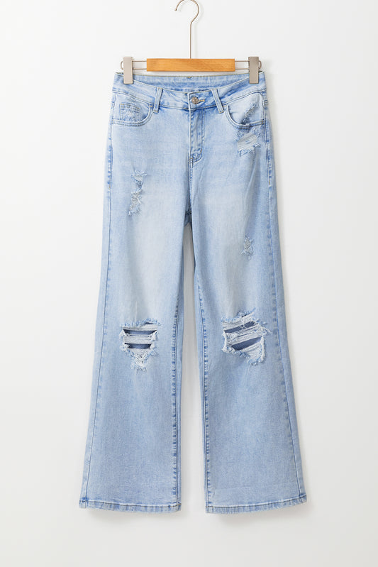 Beau Blue Vintage Light Wash Distressed Flare Jeans - Mudiwa 