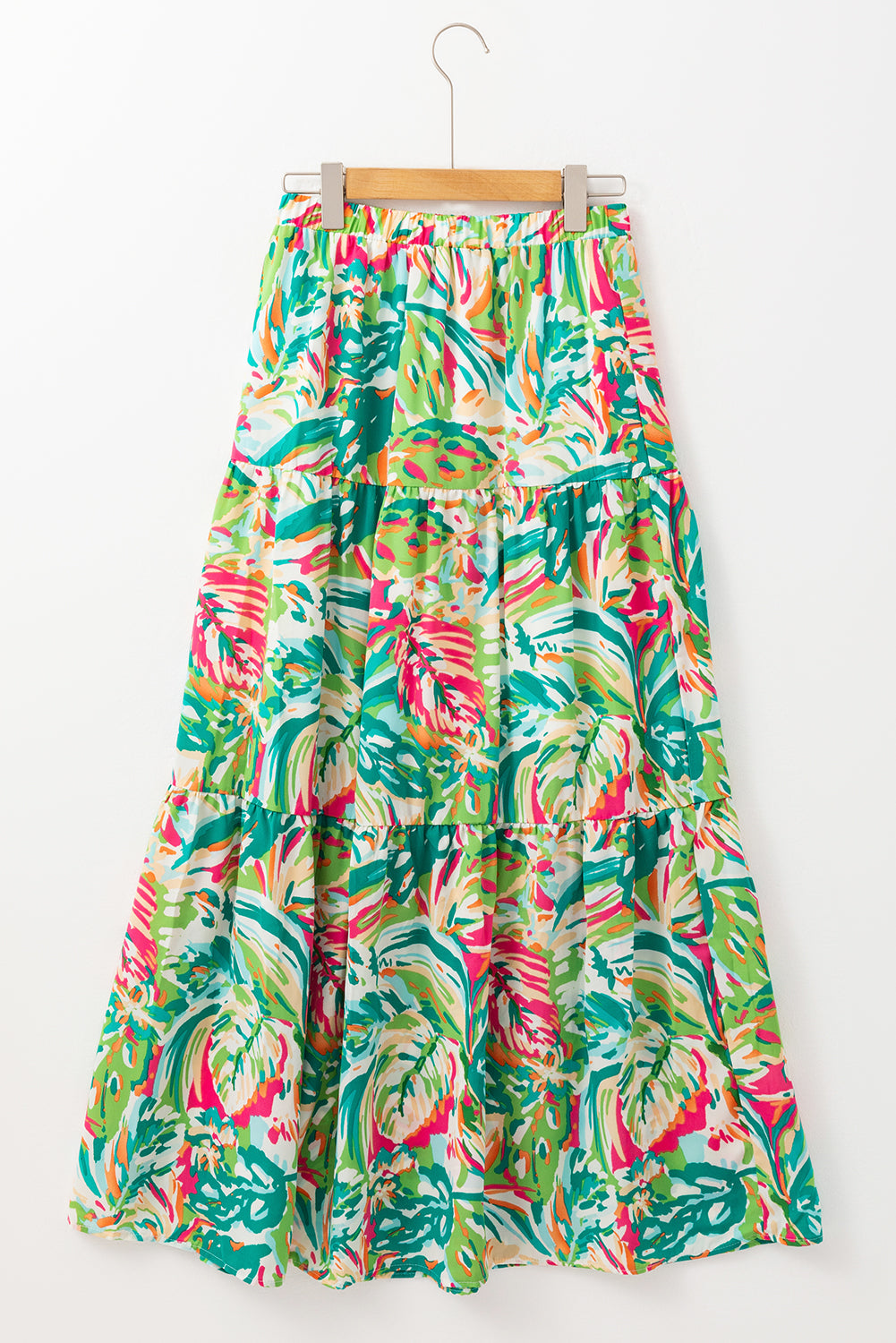 Green Abstract Printed High Waist Tiered Maxi Skirt - Mudiwa 