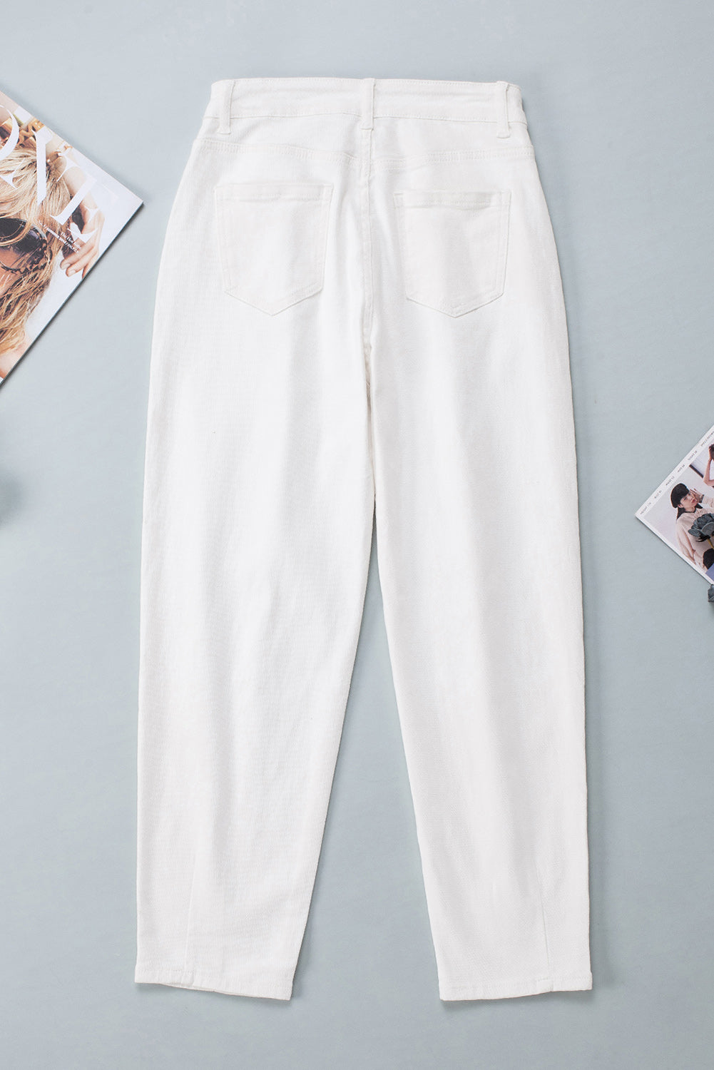 White Solid High Waist Casual Pants - Mudiwa 