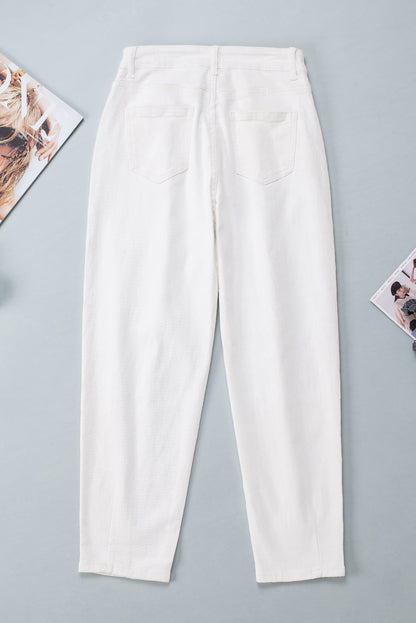 White Solid High Waist Casual Pants - Mudiwa 