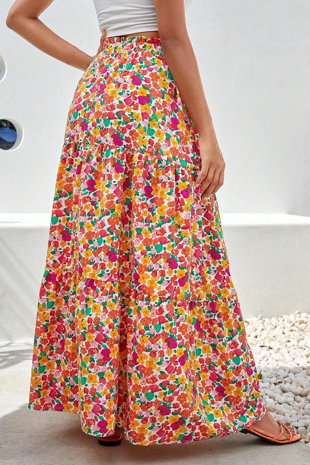 Yellow Boho Floral Print Tiered Long Skirt - Mudiwa 