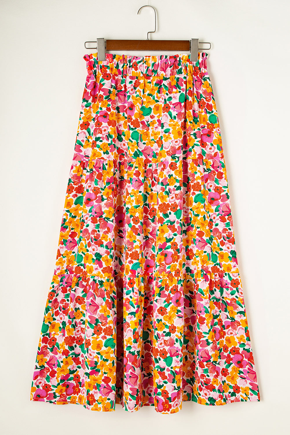 Yellow Boho Floral Print Tiered Long Skirt - Mudiwa 