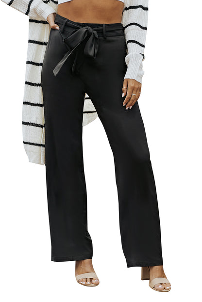 Black High Waist Front Tie Flared Pants - Mudiwa 