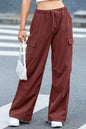 Mineral Red Solid Color Drawstring Waist Wide Leg Cargo Pants - Mudiwa 