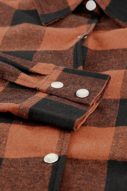 Brown Turn-down Collar Plaid Shirt Coat - Mudiwa 