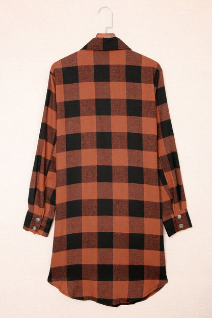 Brown Turn-down Collar Plaid Shirt Coat - Mudiwa 