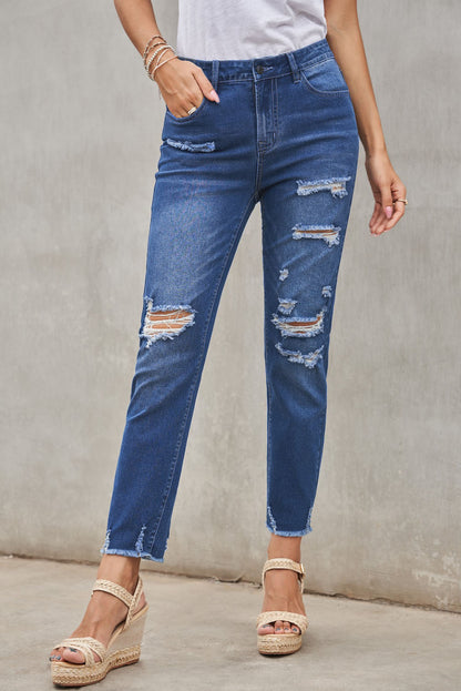 Light Blue Distressed Boyfriend Denim Pants - Mudiwa 