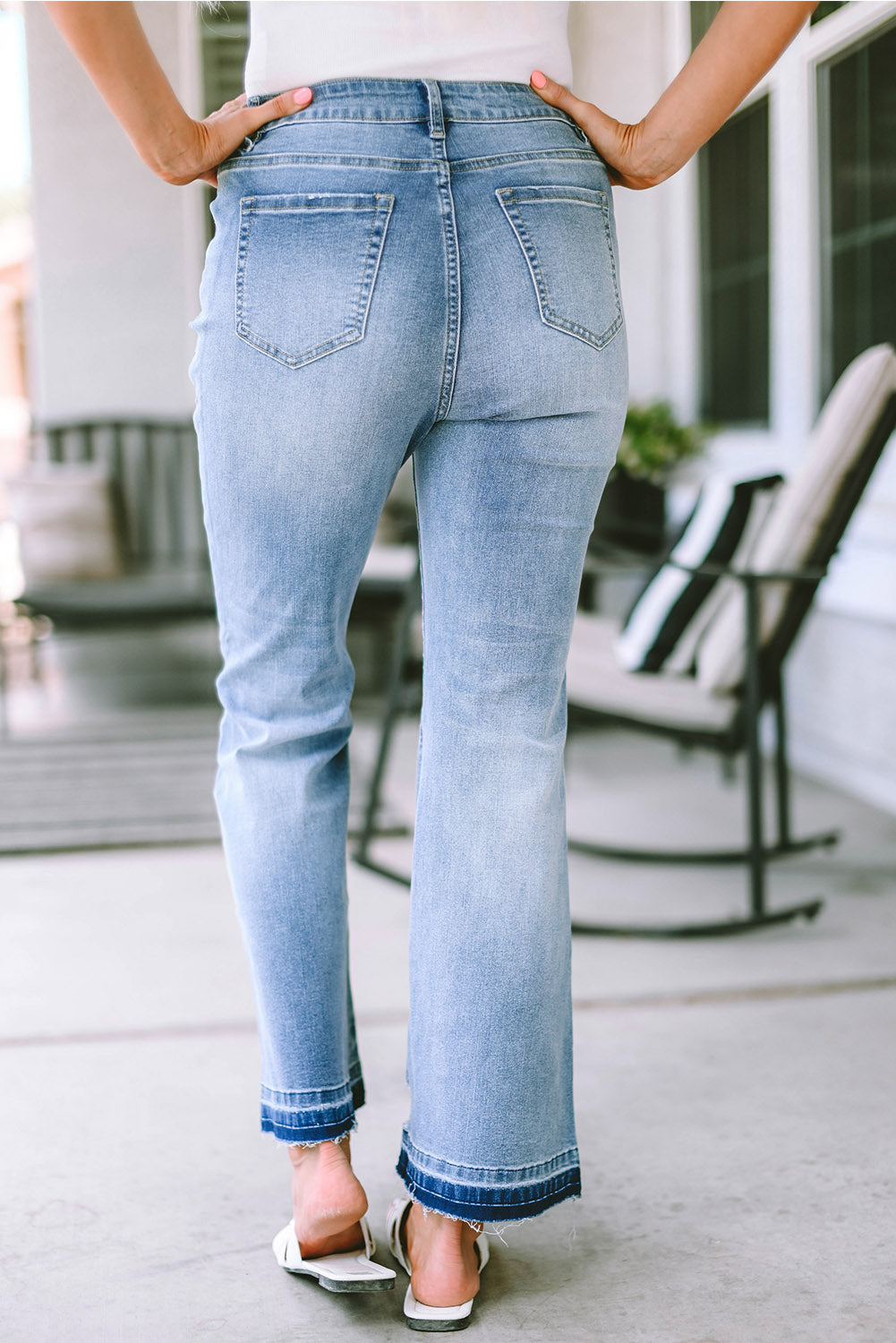 Sky Blue High Waist Buttoned Distressed Flared Jeans - Mudiwa 