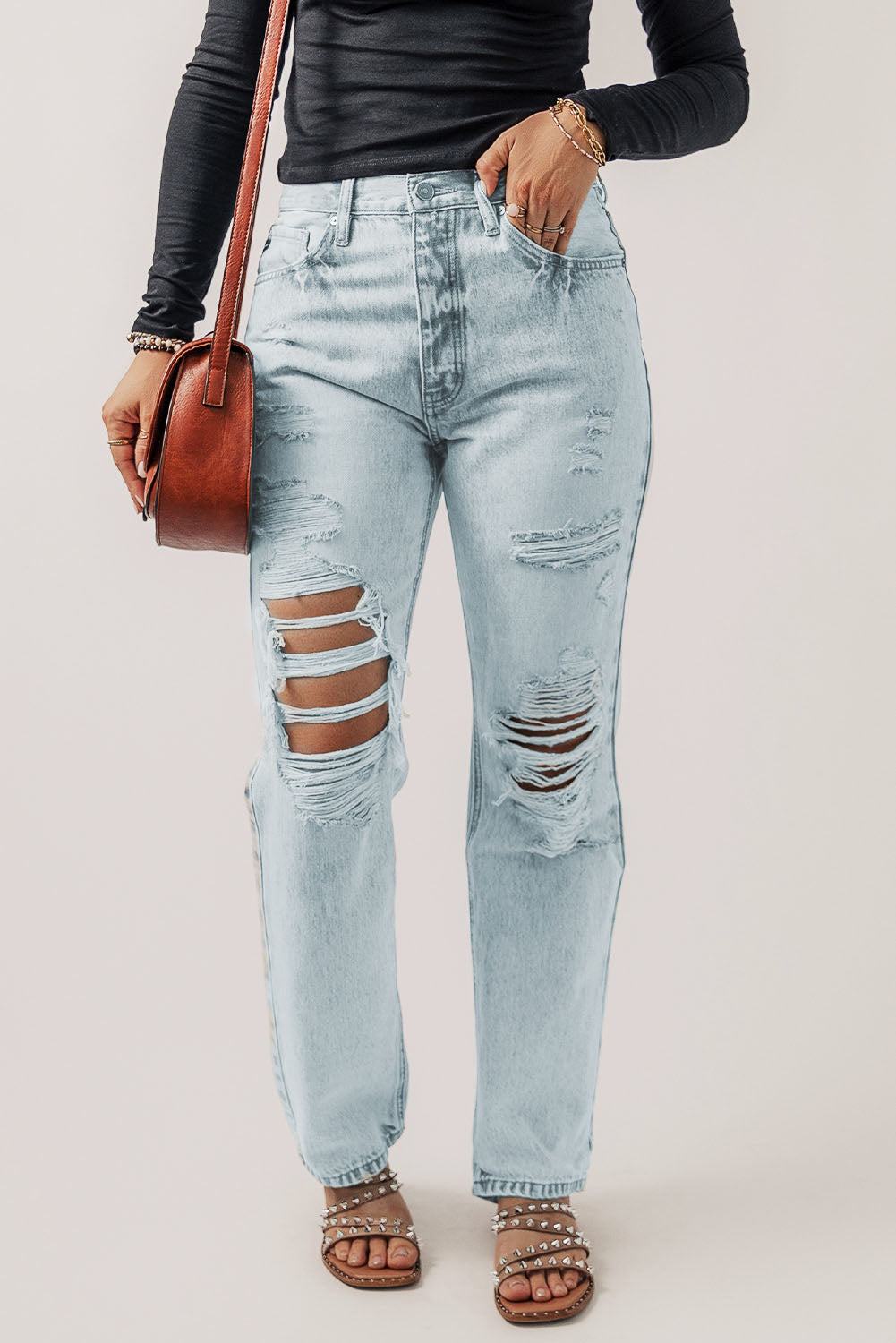 Beau Blue Vintage Acid Wash Distressed Straight Leg Jeans - Mudiwa 