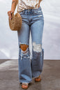 Sky Blue Destroyed Open Knee Wide Leg Jeans - Mudiwa 