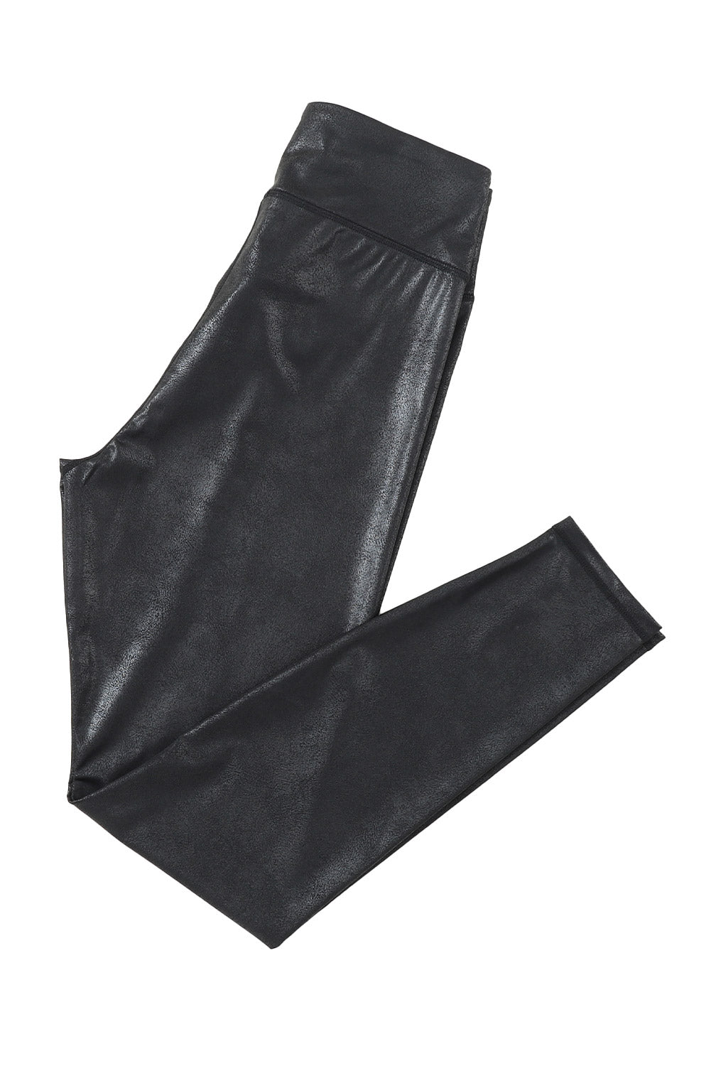 Black Crossed Dip Waist Sleek Leather Leggings - Mudiwa 