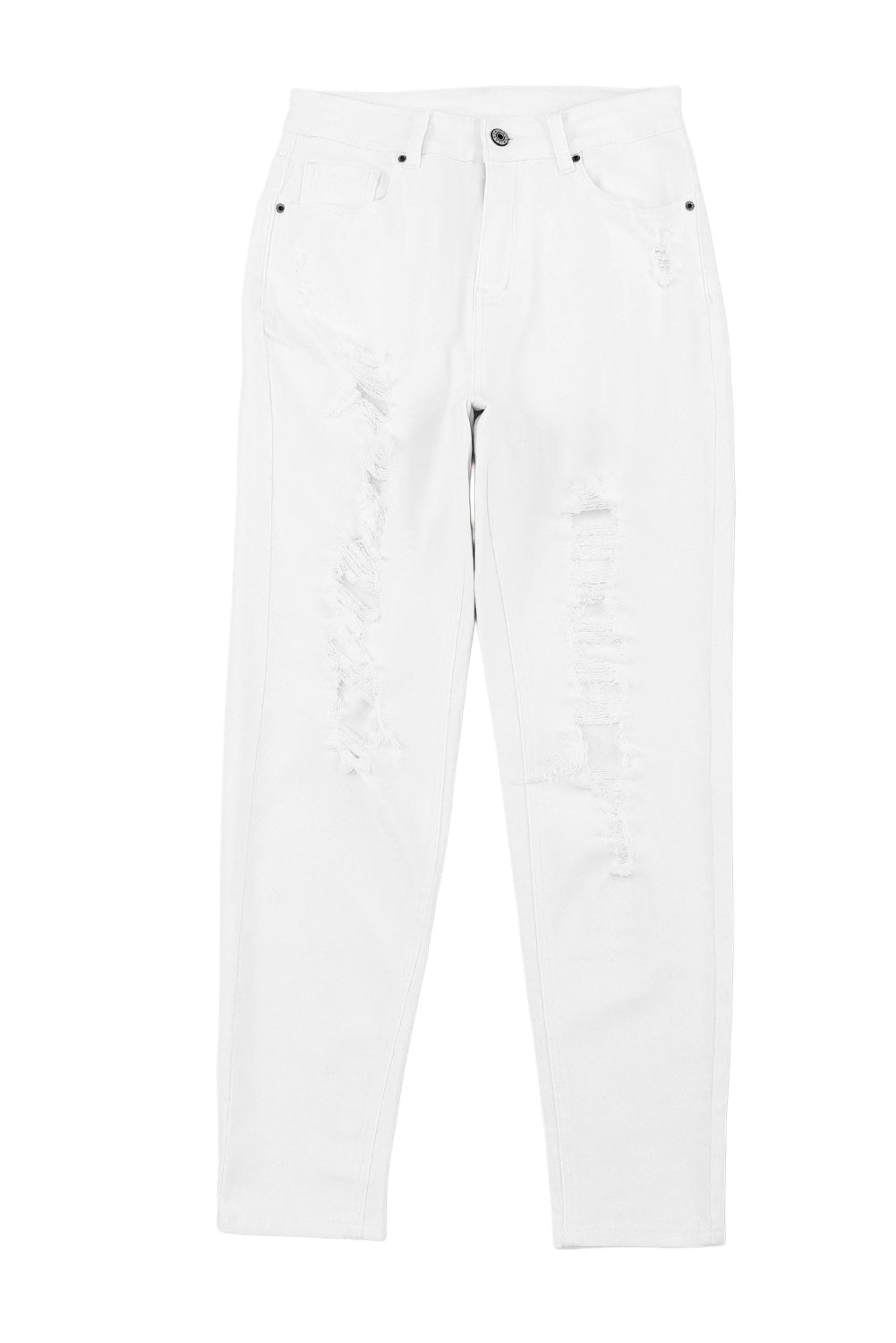 White Distressed Ripped Holes High Waist Skinny Jeans - Mudiwa 