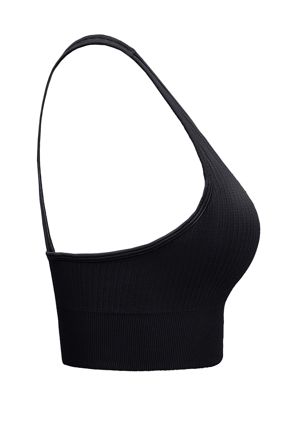 Black Ribbed Hollow-out Racerback Yoga Sports Bra - Mudiwa 