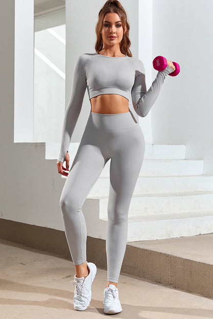 Gray Long Sleeve Seamless Crop Smoke - Mudiwa 