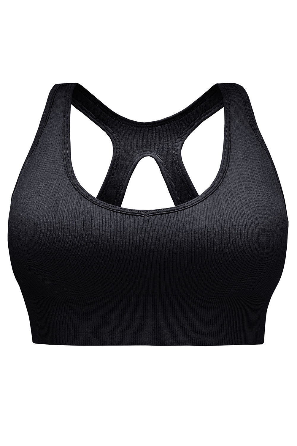 Black Ribbed Hollow-out Racerback Yoga Sports Bra - Mudiwa 