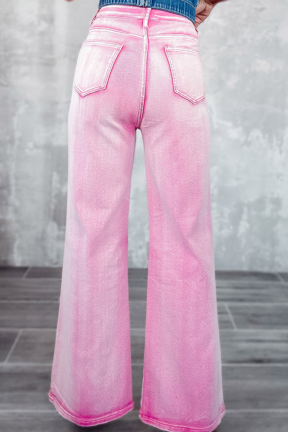 Pink High Waist Rhinestone Cutout Wide Leg Jeans - Mudiwa 