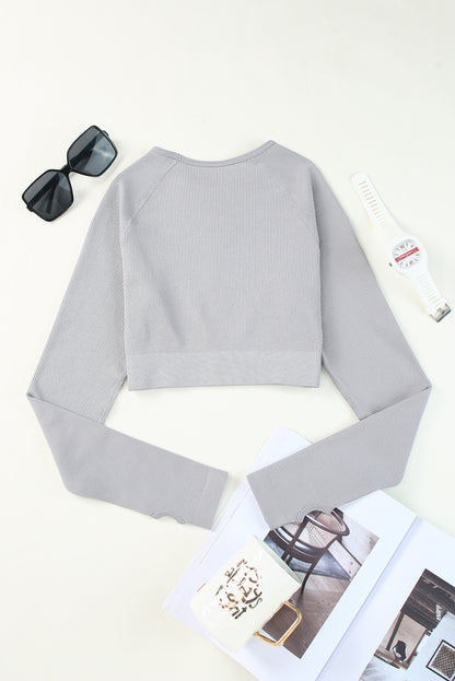 Gray Long Sleeve Seamless Crop Smoke - Mudiwa 