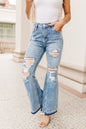 Sky Blue Light Wash Distressed High Rise Flare Jeans - Mudiwa 