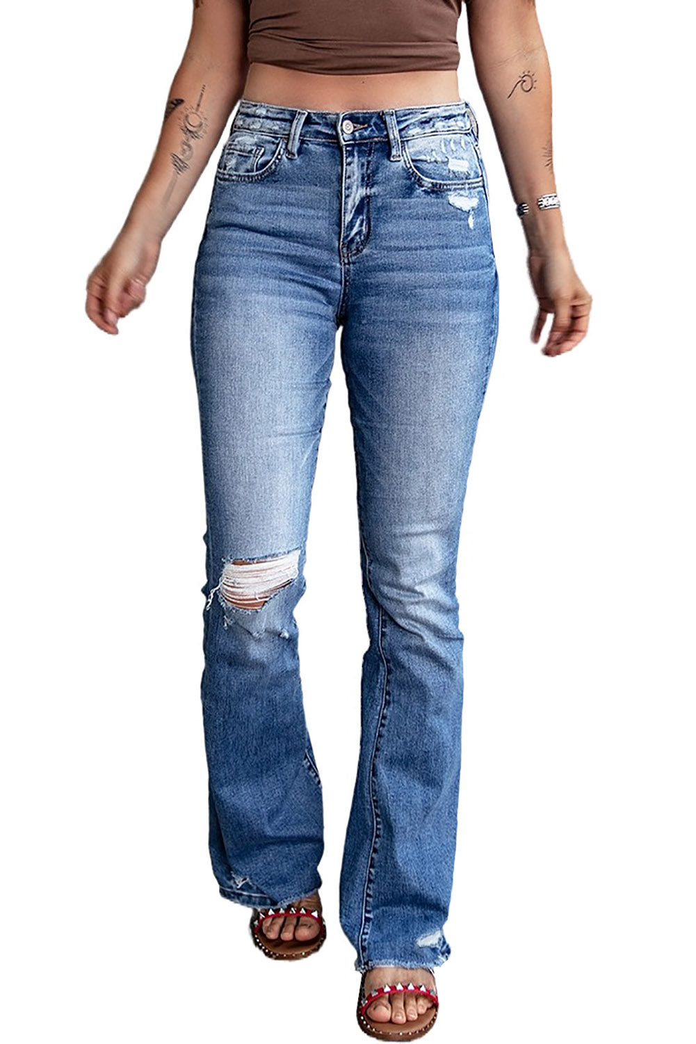 Blue Distressed Flare Jeans - Mudiwa 