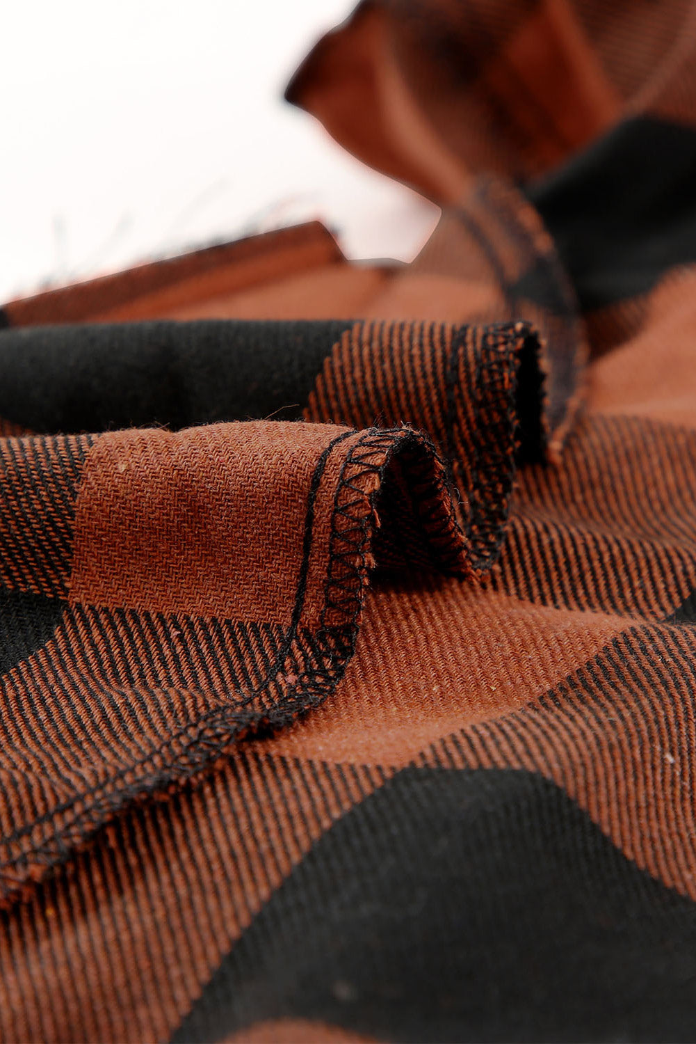 Brown Turn-down Collar Plaid Shirt Coat - Mudiwa 