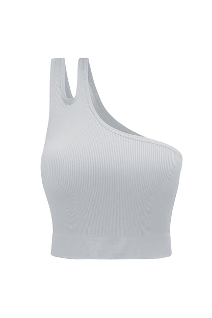 Gray Single Split Shoulder Ribbed Sports Bra - Mudiwa 