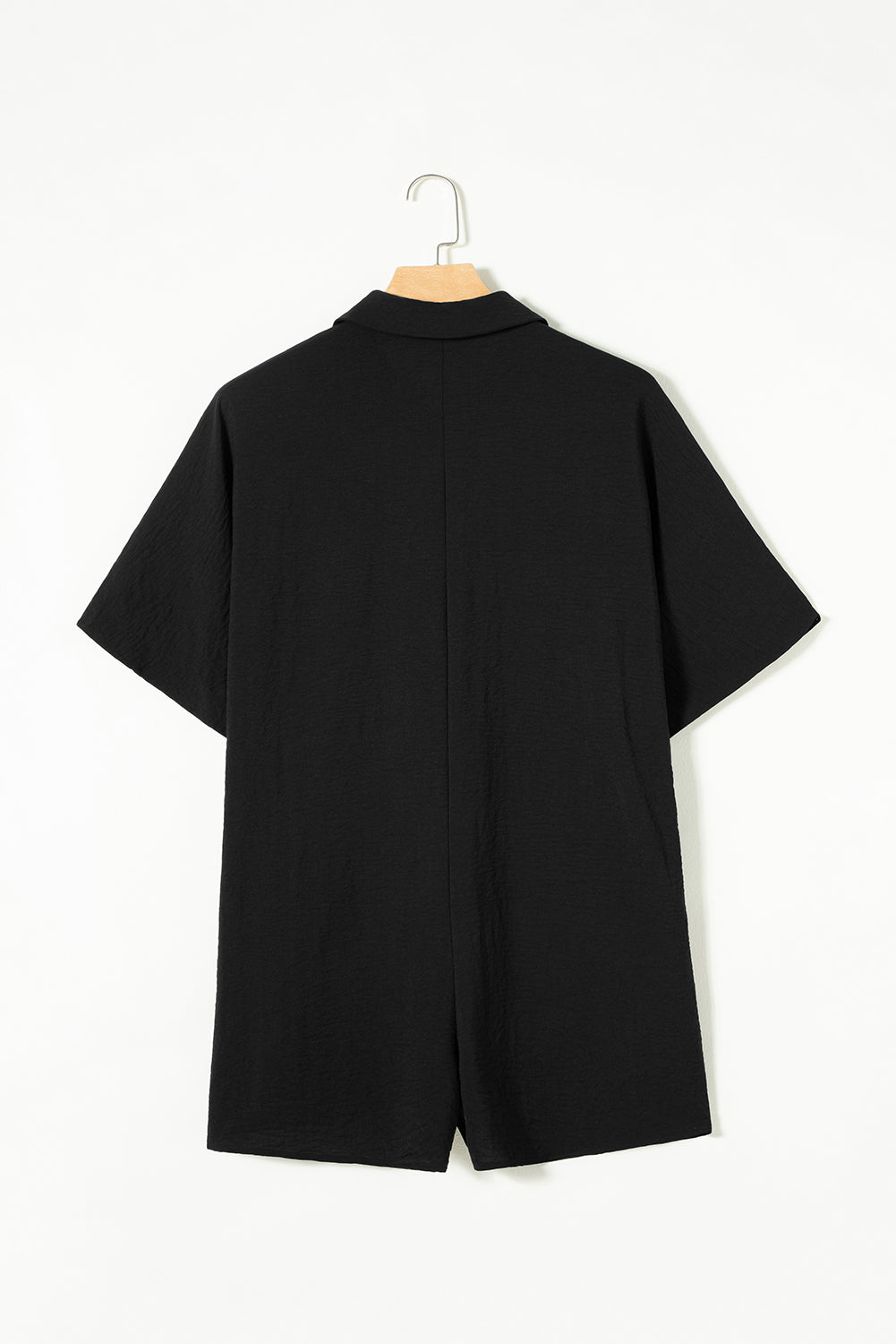 Black Half Button Collared Loose Romper - Mudiwa 