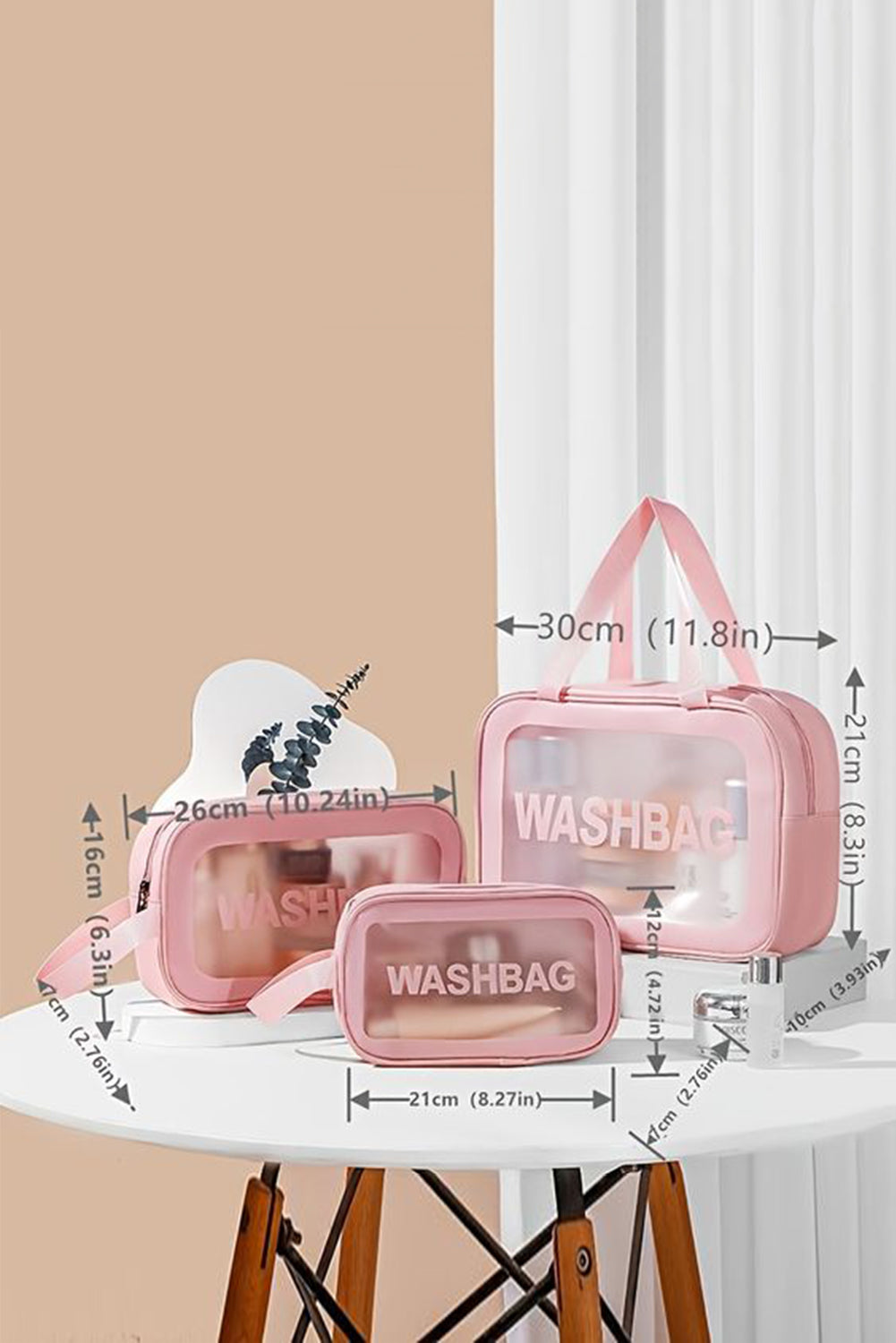 Pink WASHBAG Print Clear Frosted Waterproof 3pcs Bag Set - Mudiwa 