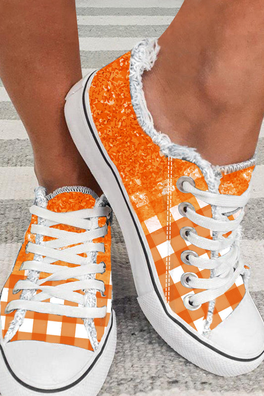 Orange Checkered Flat Canvas Shoes - Mudiwa 