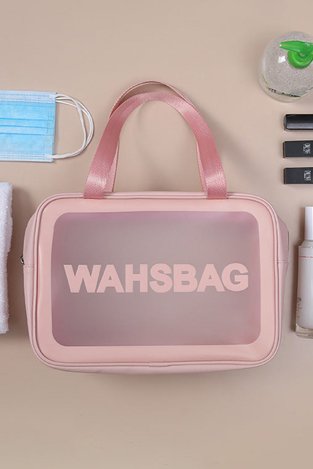 Pink WASHBAG Print Clear Frosted Waterproof 3pcs Bag Set - Mudiwa 