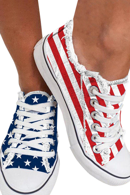 Blue American Flag Lace-up Canvas Flat Shoes - Mudiwa 