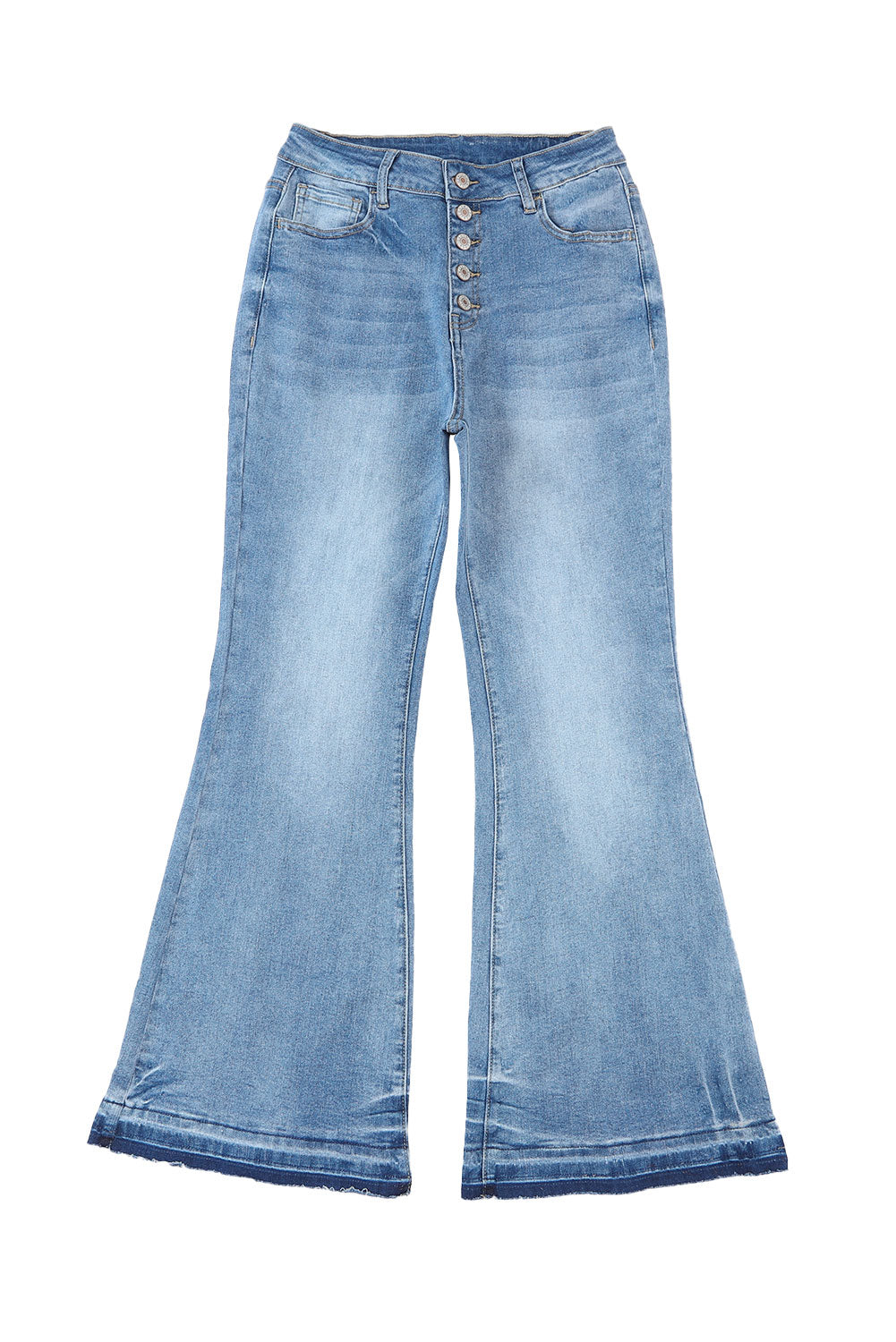 Sky Blue High Waist Buttoned Distressed Flared Jeans - Mudiwa 