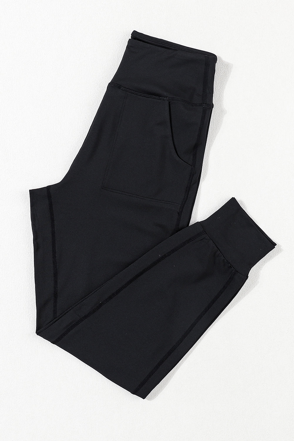 Black Exposed Seam High Waist Pocketed Joggers - Mudiwa 