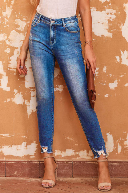 Blue Raw Hem Ankle-length Skinny Jeans - Mudiwa 