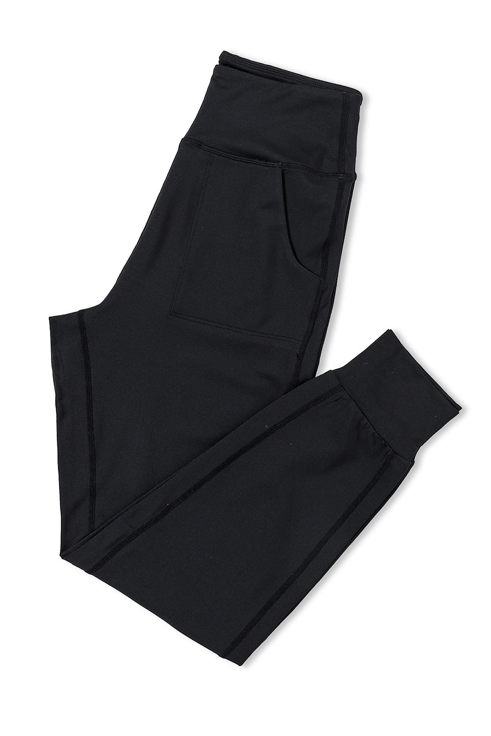 Black Exposed Seam High Waist Pocketed Joggers - Mudiwa 