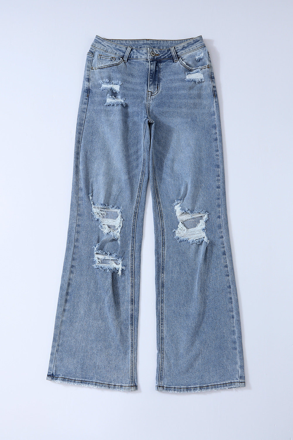 Sky Blue Destroyed Open Knee Wide Leg Jeans - Mudiwa 