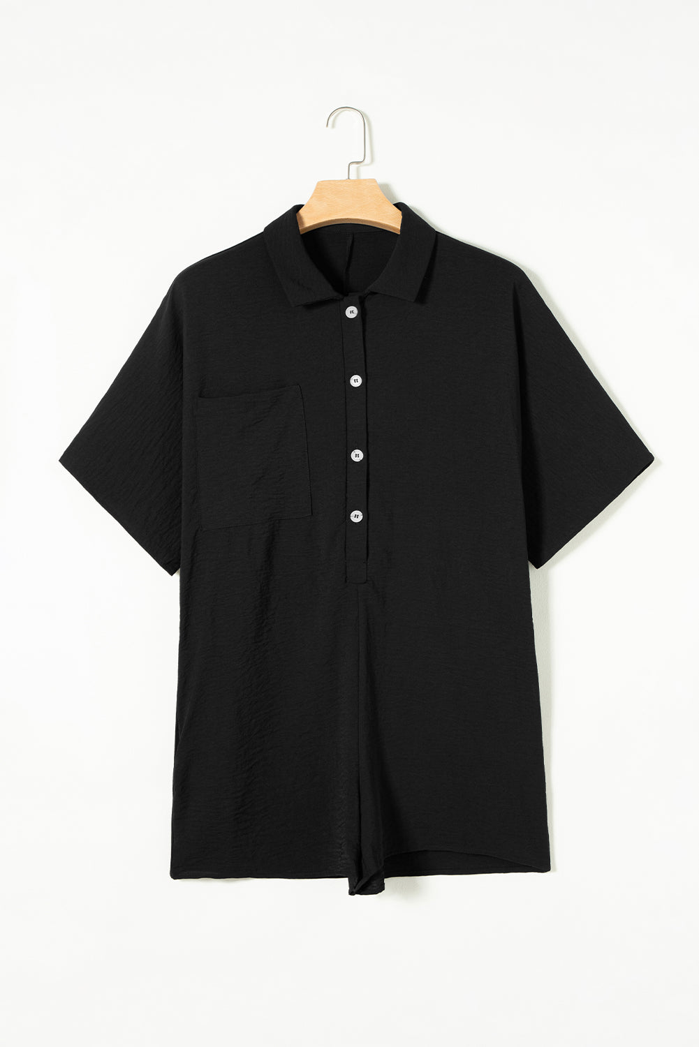 Black Half Button Collared Loose Romper - Mudiwa 