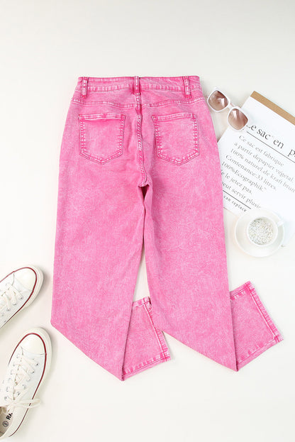 Rose Mid-Waist Pocketed Button Casual Jeans - Mudiwa 