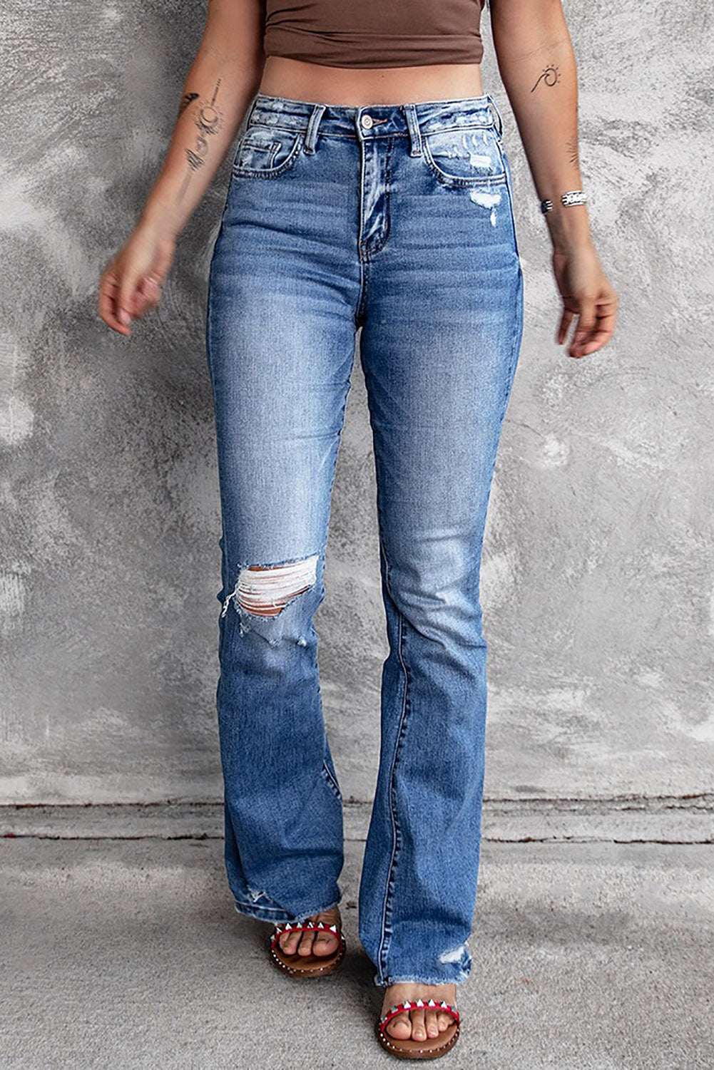 Blue Distressed Flare Jeans - Mudiwa 