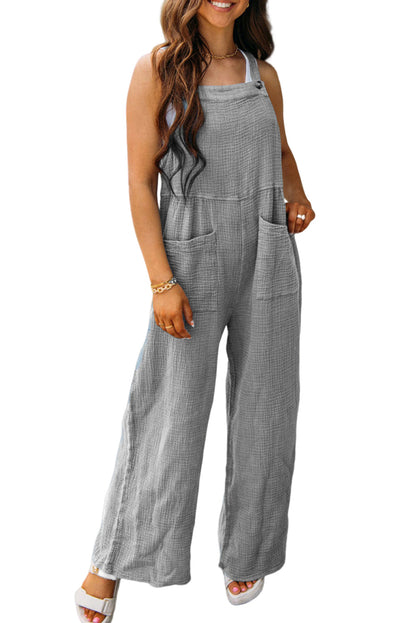 Gray Textured Wide Leg Overall with Pockets - Mudiwa 